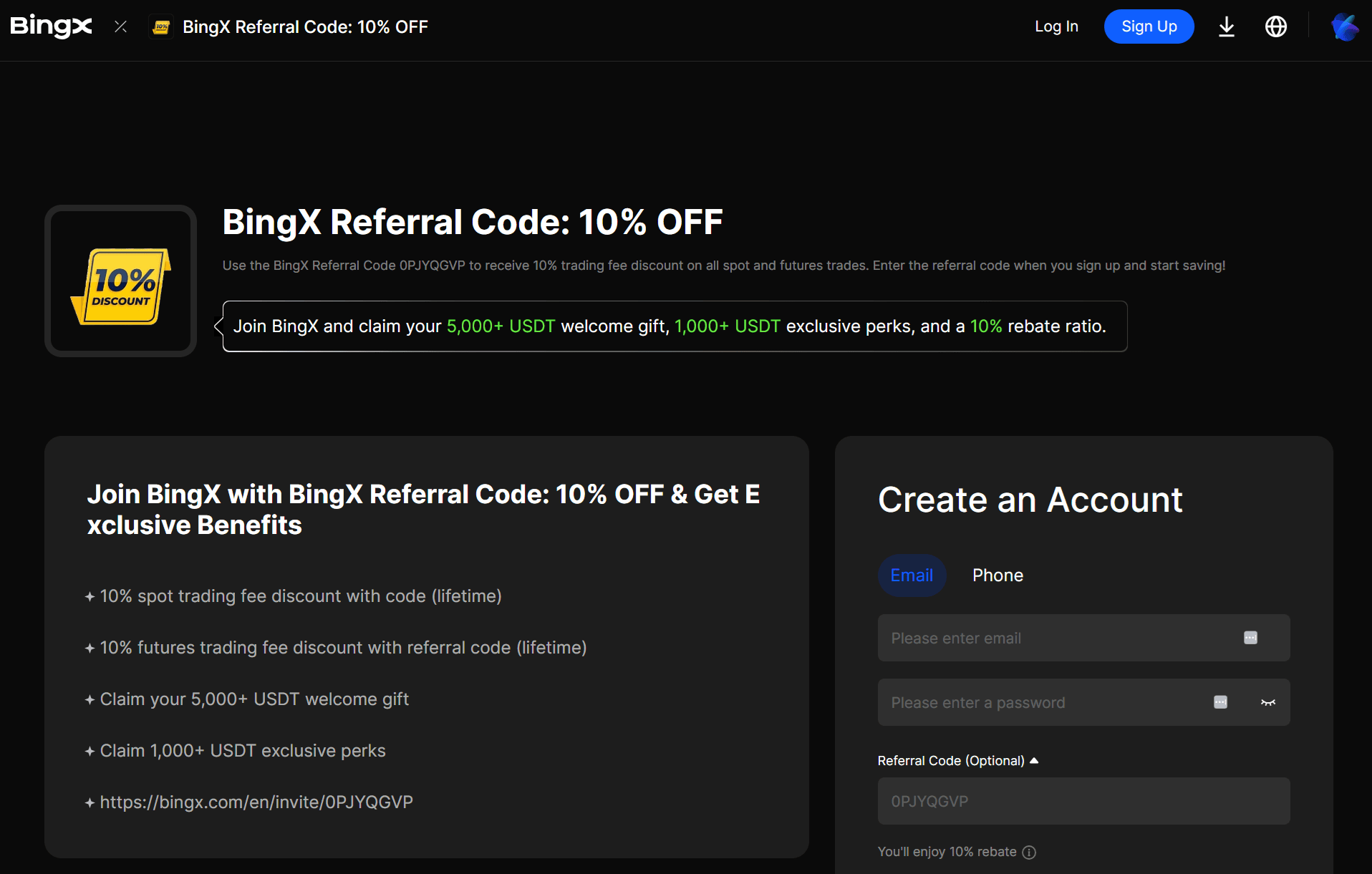 BingX bonus powitalny z wpisanym kodem polecającym
